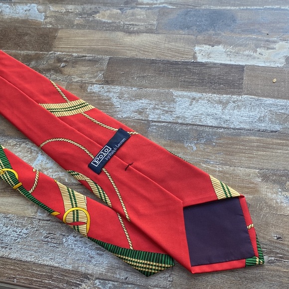 Polo Ralph Lauren silk hand made in USA red green rare tie - Picture 7 of 9